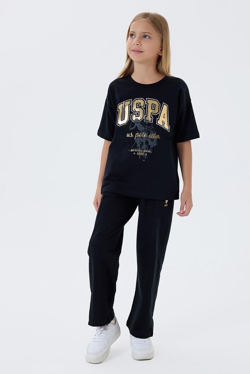 U.S. Polo Assn Kız Çocuk  2 li Şort T-şhirt Takım Koyu Siyah