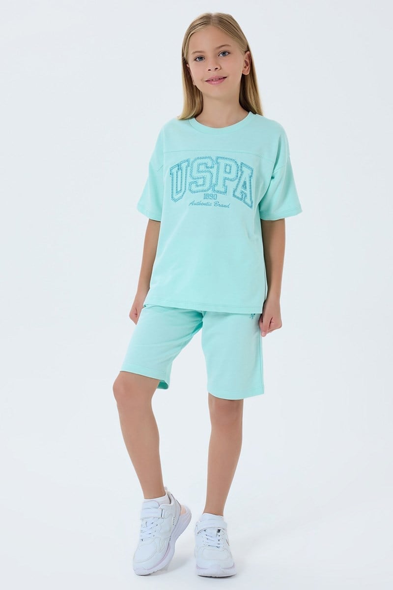 U.S. Polo Assn Kız Çocuk  2 li Şort T-shirt Takım Nil