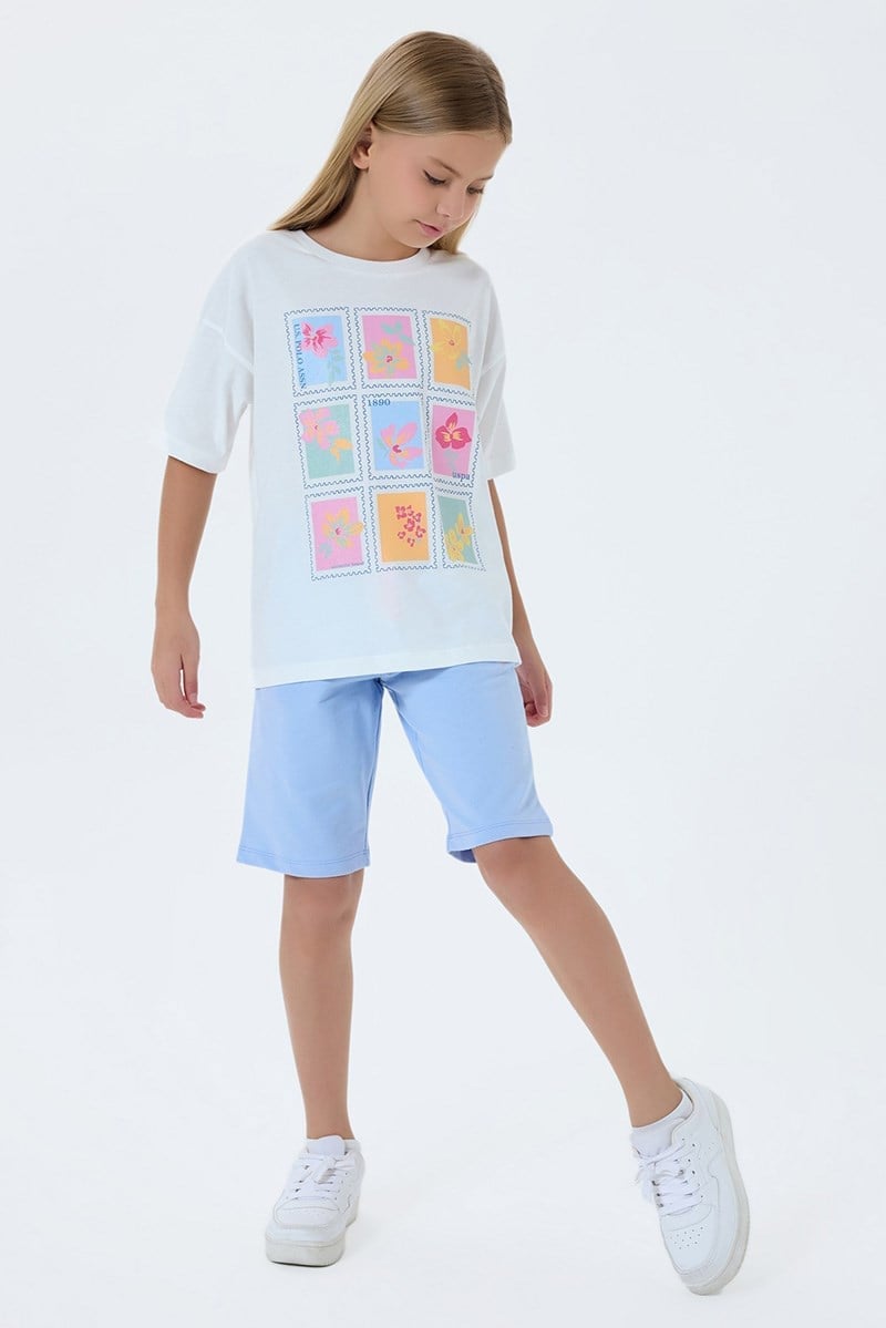 U.S. Polo Assn Kız Çocuk Bermuda 2'li Takım Beyaz