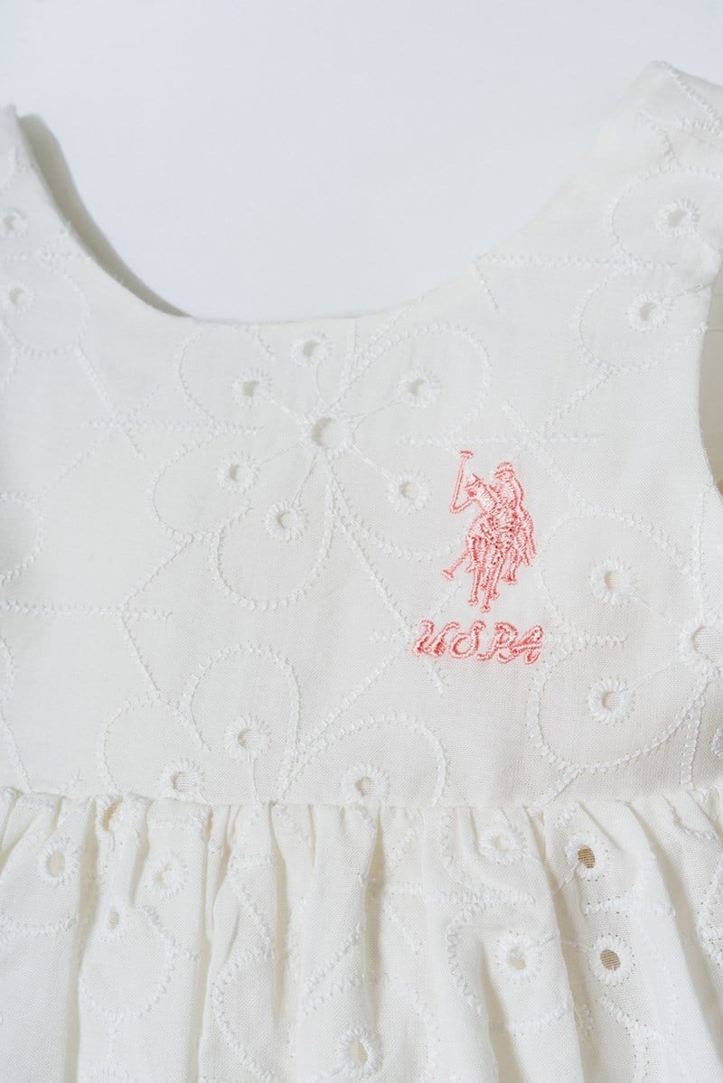 U.S. Polo Assn Kız Bebek Dantel Elbise Beyaz