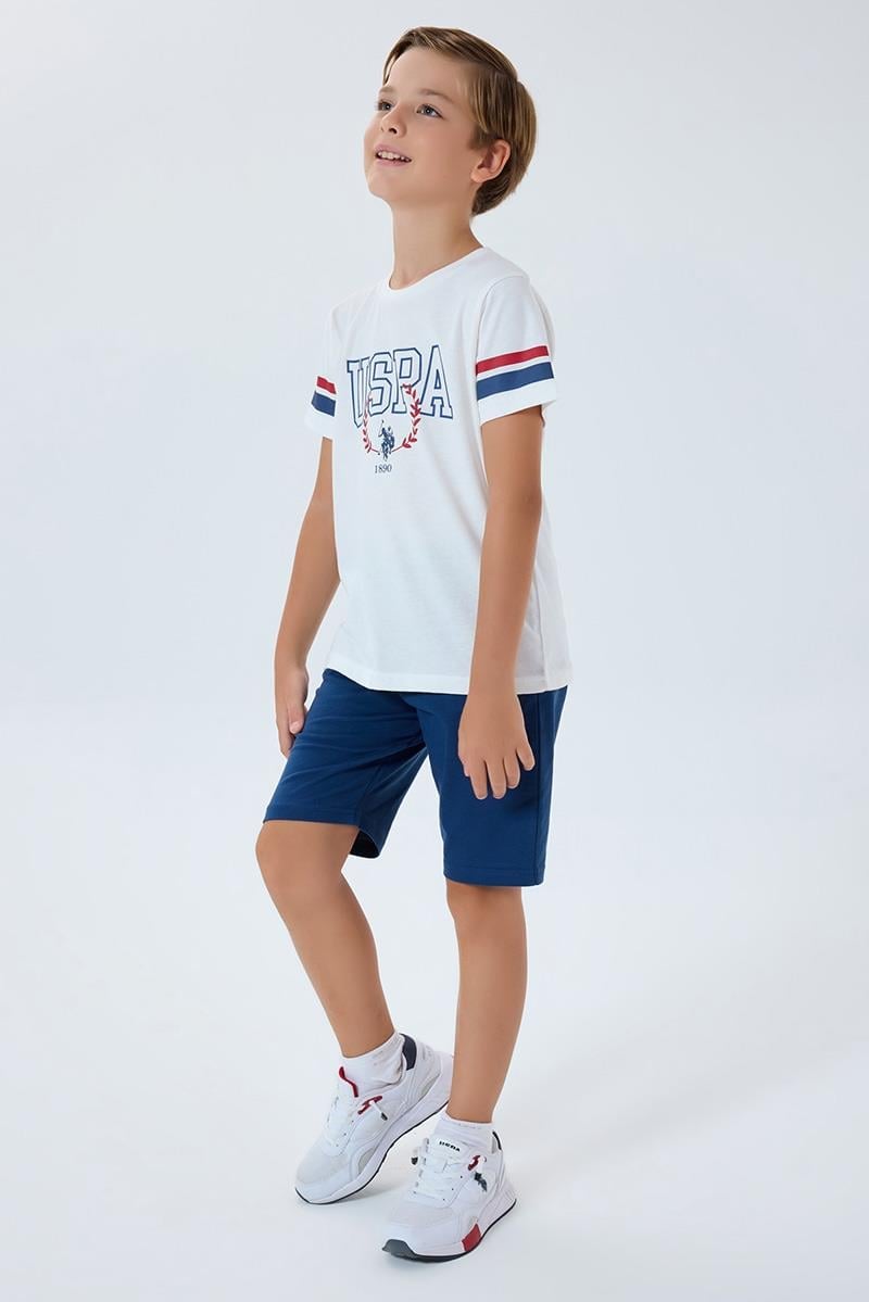 U.S. Polo Assn Erkek Çocuk  2 li Bermuda T-şhirt Takım Beyaz