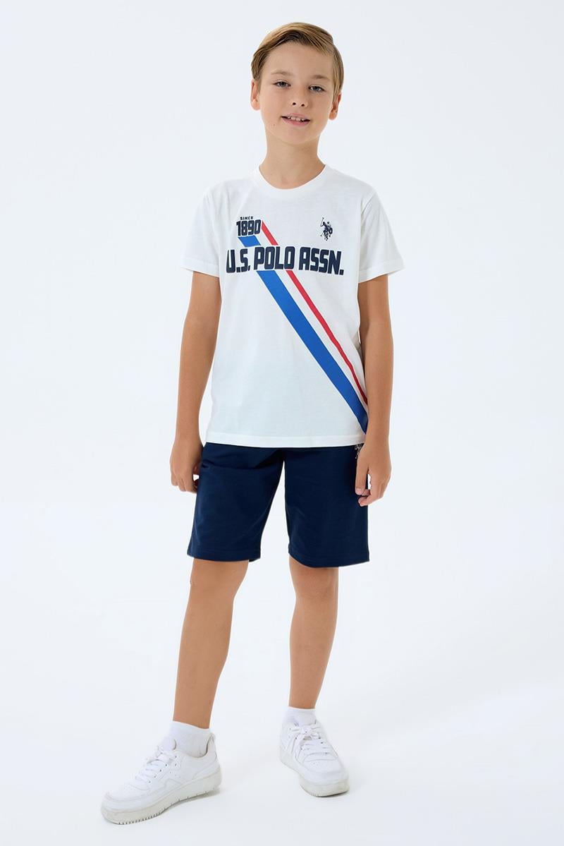 U.S. Polo Assn Erkek Çocuk  2 li Bermuda T-şhirt Takım Beyaz