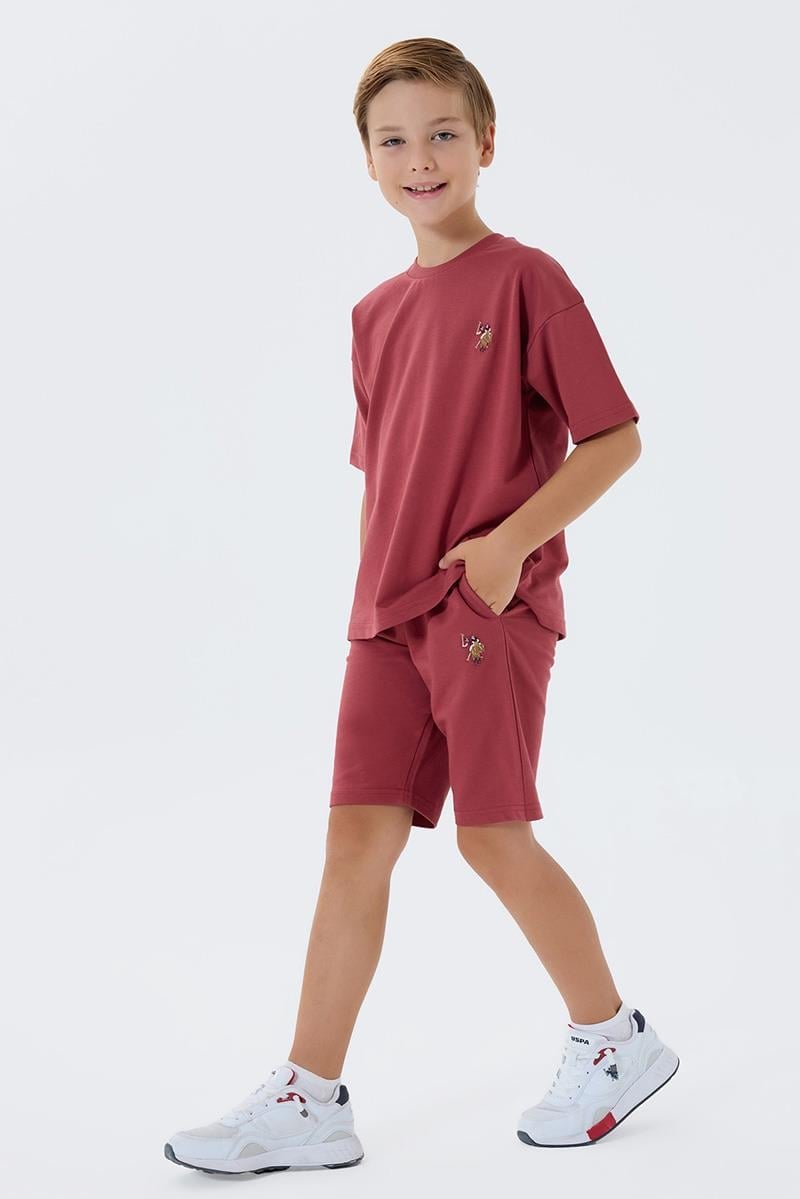 U.S. Polo Assn Erkek Çocuk  2 li Bermuda T-şhirt Takım Bordo