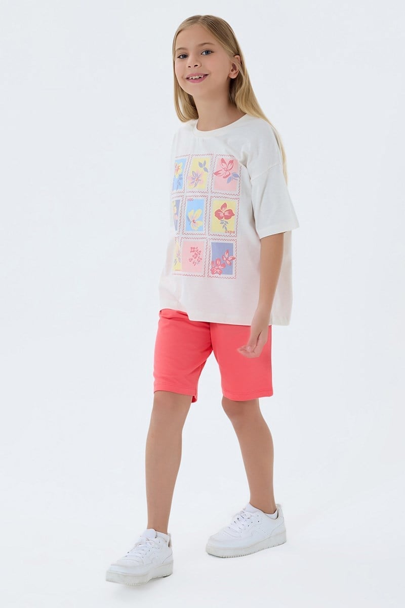 U.S. Polo Assn Kız Çocuk Bermuda 2'li Takım Ekru