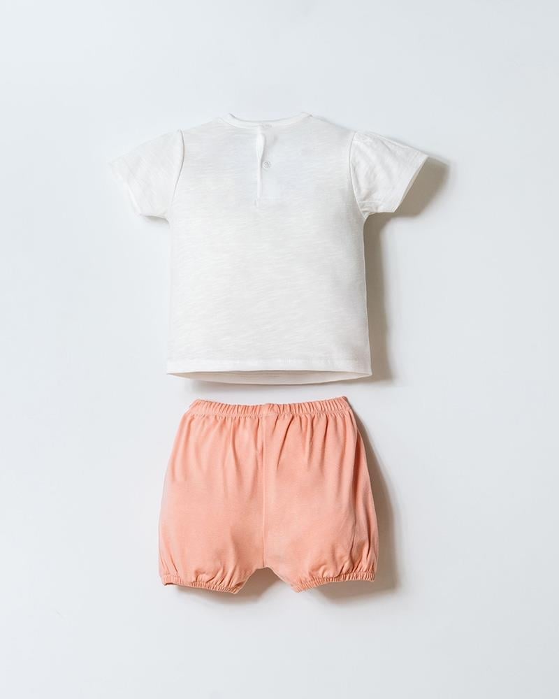 U.S. Polo Assn Kız Bebek  2 li Şort T-şhirt Takım Beyaz-Pudra