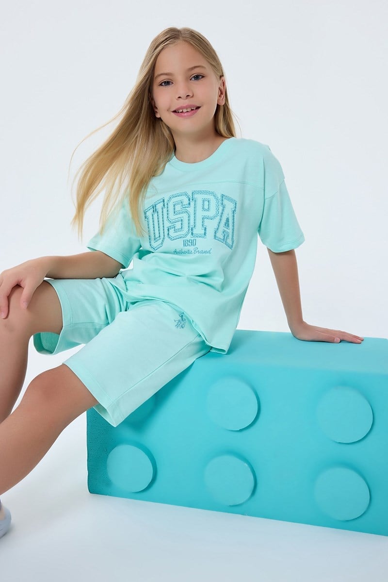 U.S. Polo Assn Kız Çocuk  2 li Şort T-shirt Takım Nil