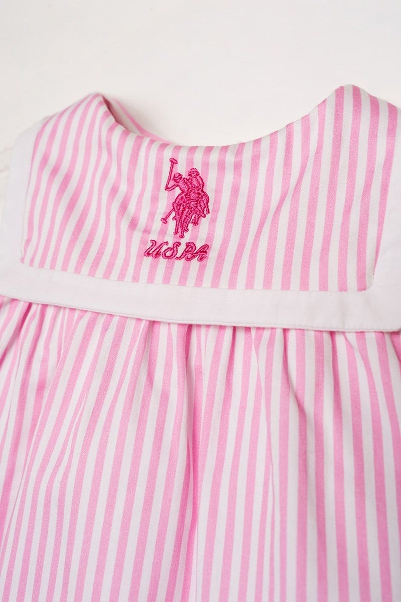 U.S. Polo Assn Kız Bebek Külotlu Dokuma Elbise Pembe