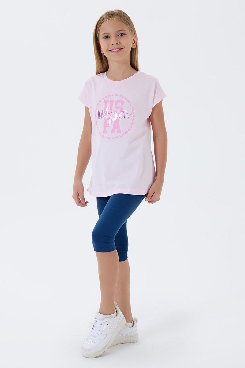 U.S. Polo Assn Kız Çocuk  Kapri Taytlı 2'li Takım Pembe