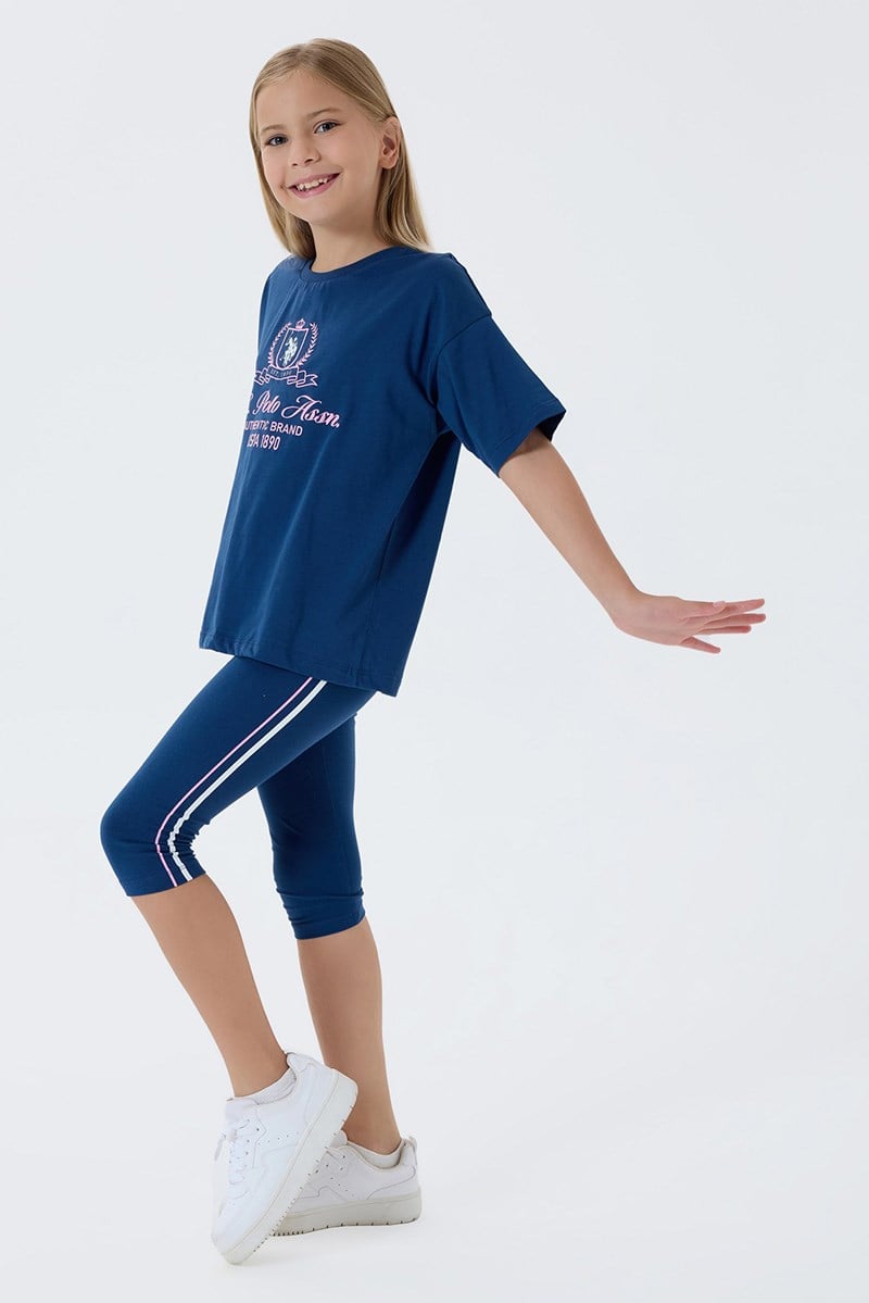 U.S. Polo Assn Kız Çocuk  Kapri Taytlı 2'li Takım Koyu İndigo