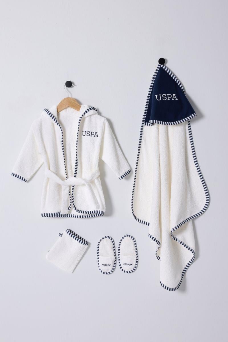 U.S. Polo Assn Erkek Bebek Bornoz Set Ekru