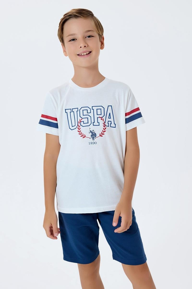 U.S. Polo Assn Erkek Çocuk  2 li Bermuda T-şhirt Takım Beyaz
