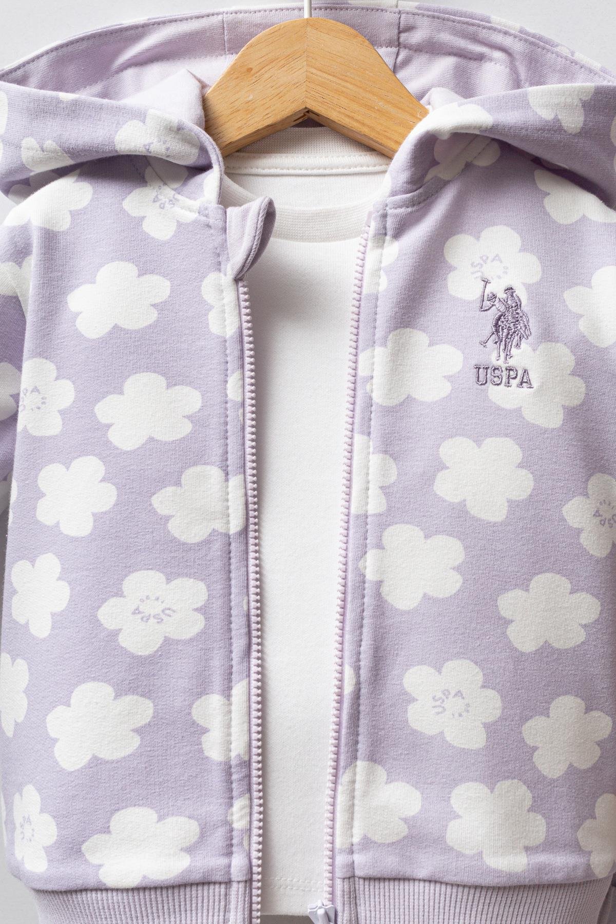 U.S. Polo Assn Kız Bebek 3'lü Takım Lila