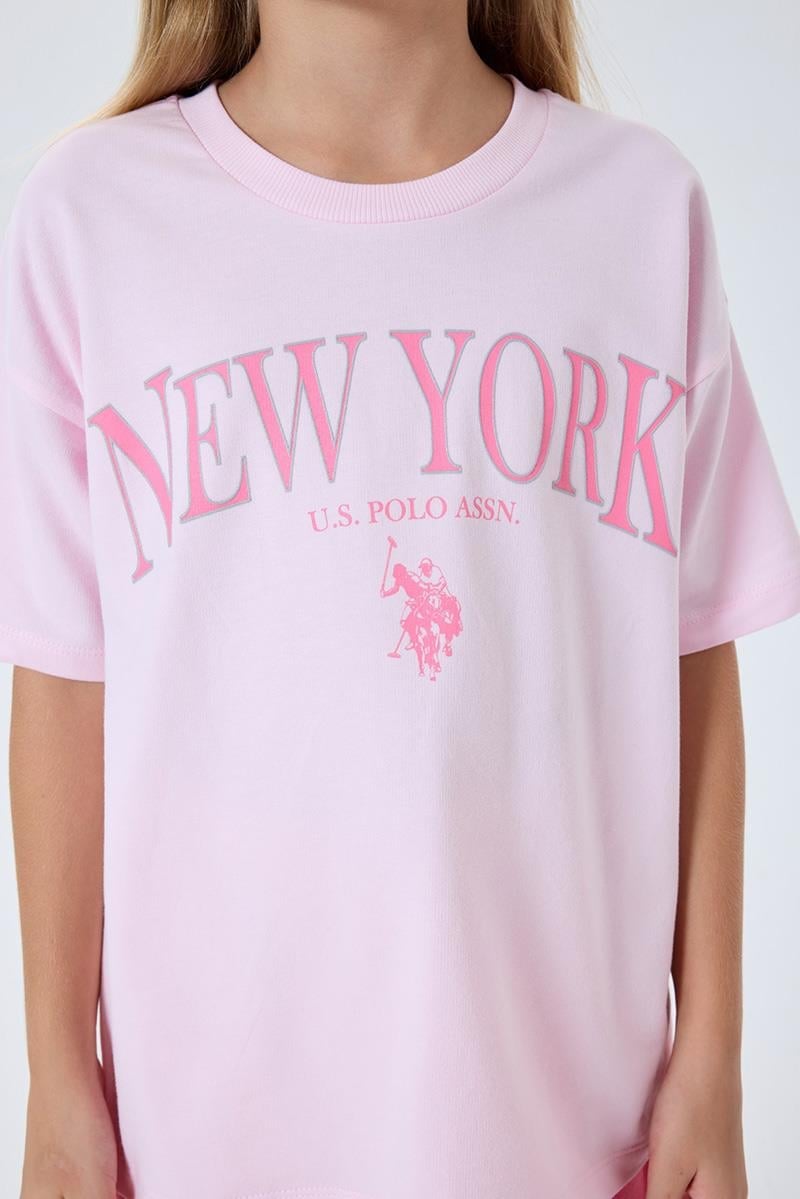 U.S. Polo Assn Kız Çocuk  2 li Şort T-şhirt Takım Koyu Pembe