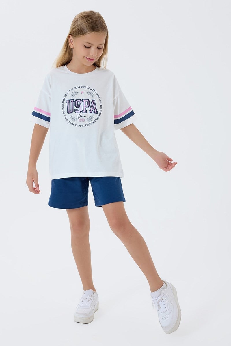 U.S. Polo Assn Kız Çocuk Şortlu  2'li Takım Beyaz