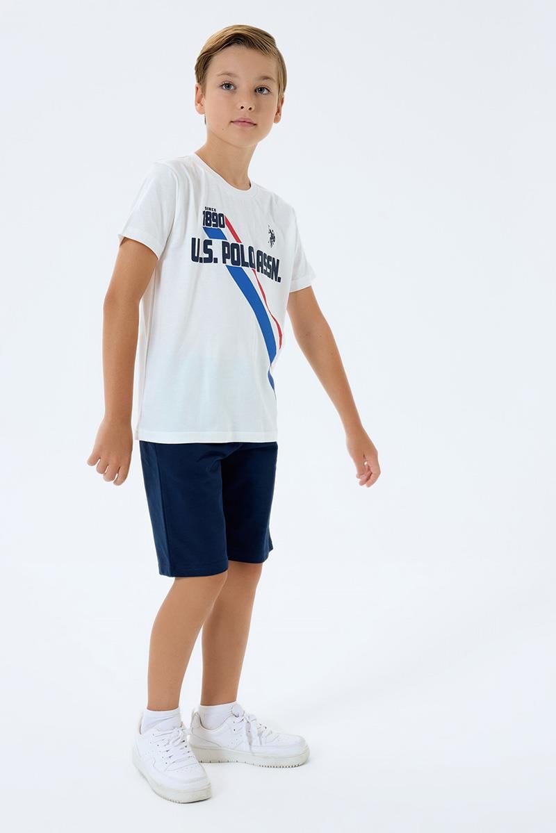 U.S. Polo Assn Erkek Çocuk  2 li Bermuda T-şhirt Takım Beyaz