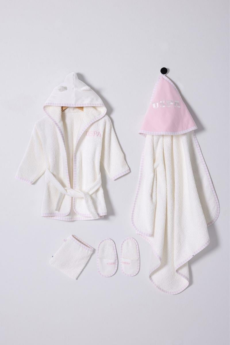 U.S. Polo Assn Kız Bebek Bornoz Set Ekru