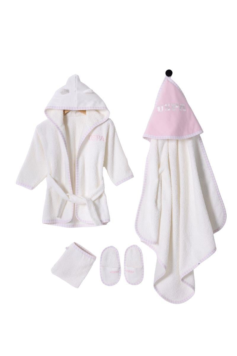 U.S. Polo Assn Kız Bebek Bornoz Set Ekru