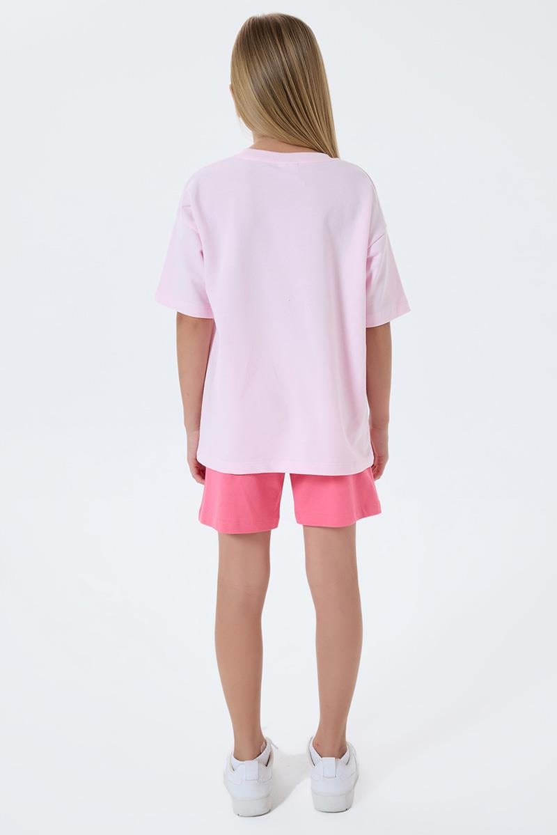 U.S. Polo Assn Kız Çocuk  2 li Şort T-şhirt Takım Koyu Pembe