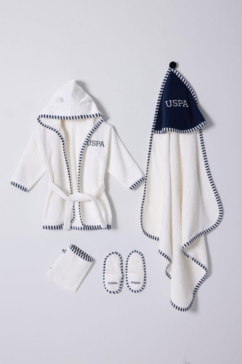 U.S. Polo Assn Erkek Bebek Bornoz Set Ekru