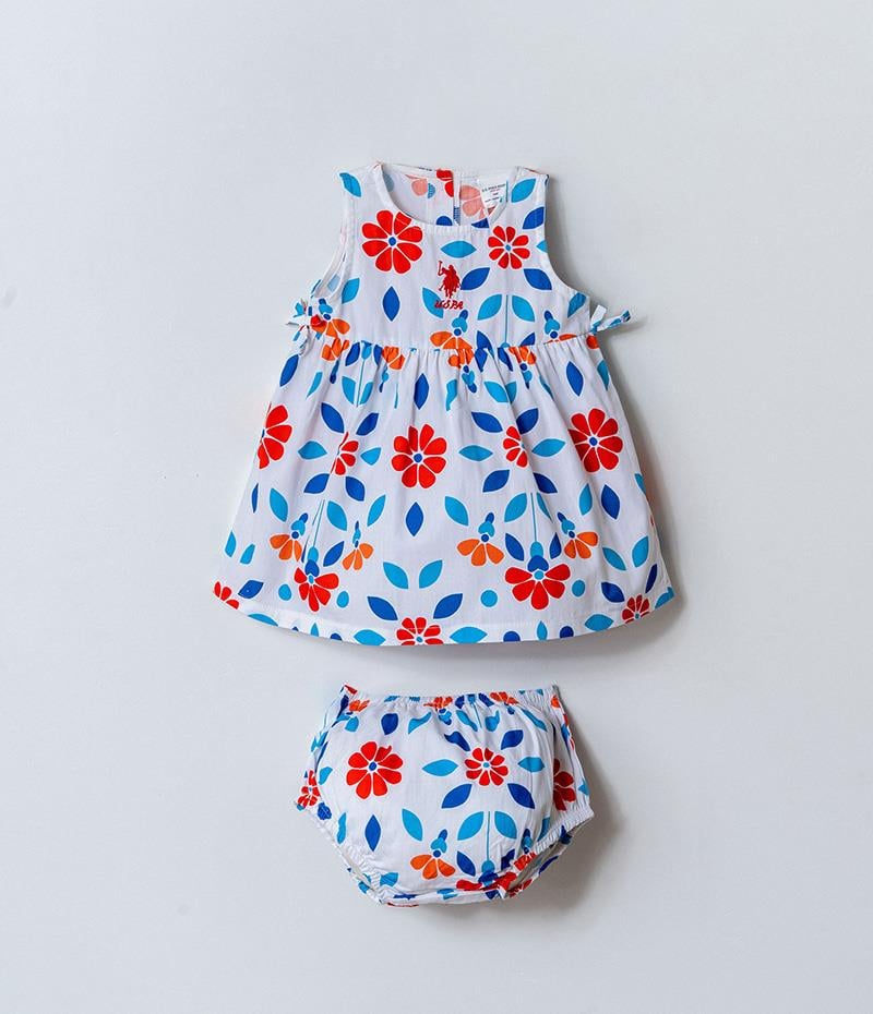 U.S. Polo Assn Kız Bebek Külotlu Dokuma Elbise Mavi-Turuncu