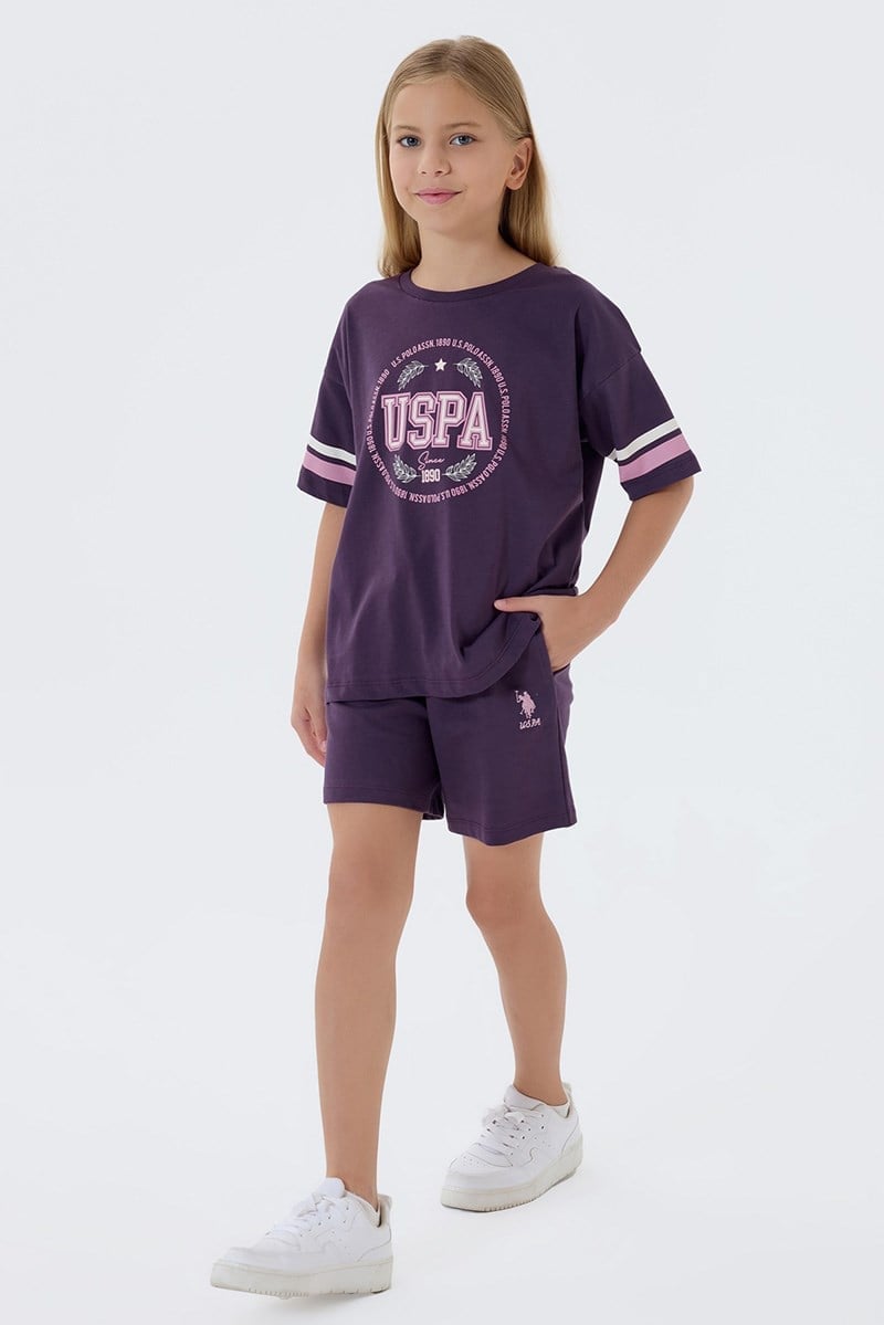 U.S. Polo Assn Kız Çocuk Şortlu  2'li Takım Mor