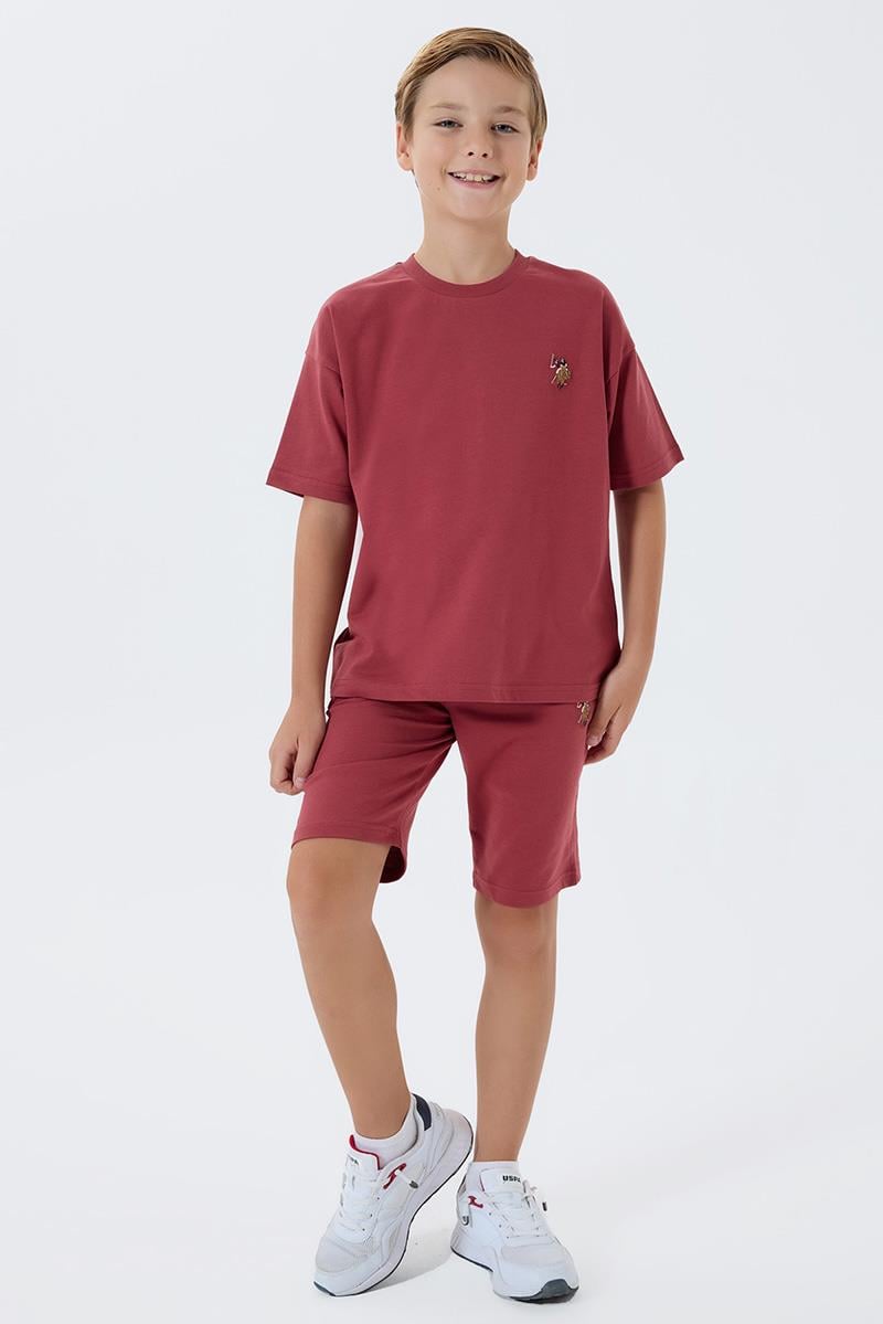 U.S. Polo Assn Erkek Çocuk  2 li Bermuda T-şhirt Takım Bordo