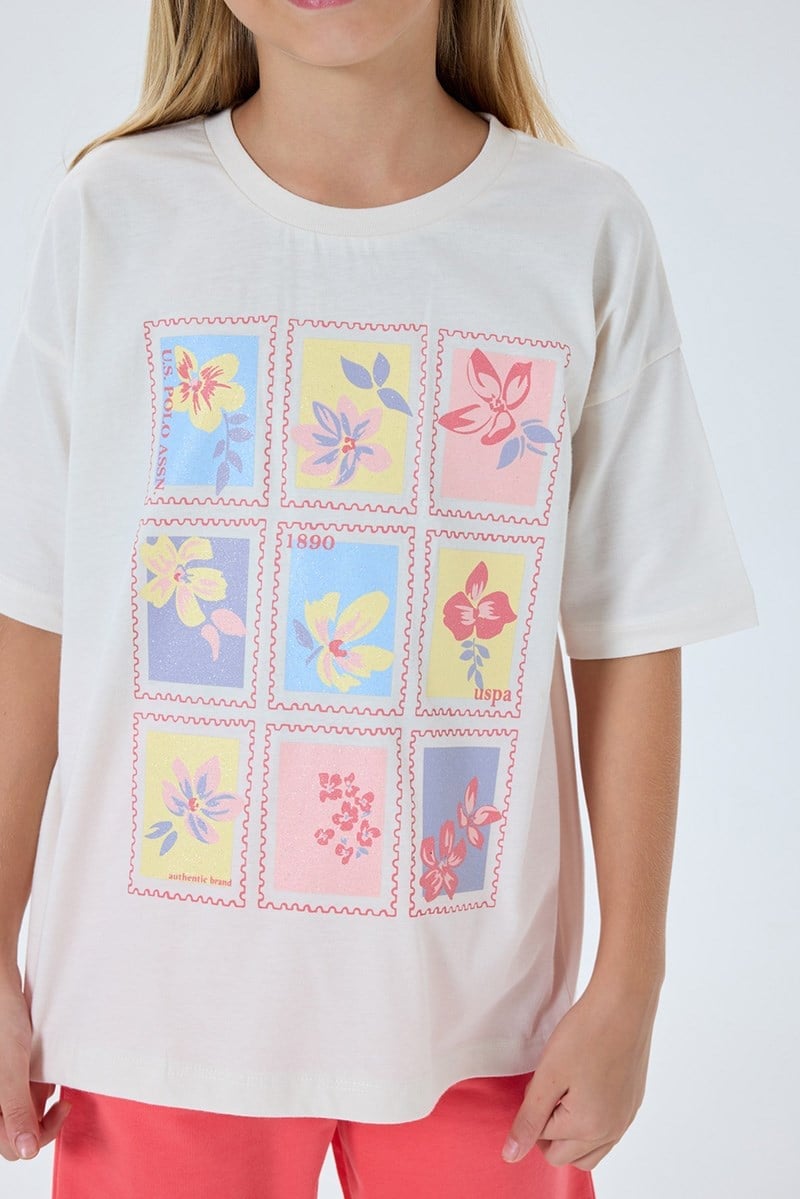 U.S. Polo Assn Kız Çocuk Bermuda 2'li Takım Ekru