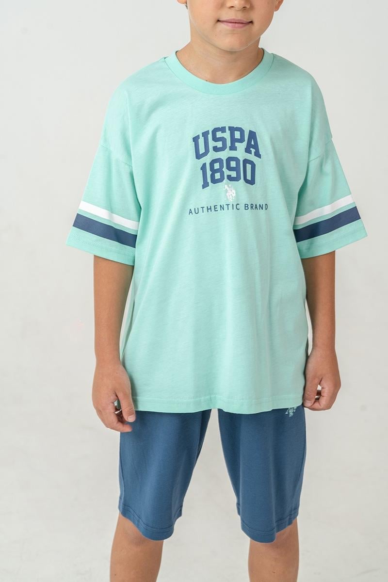 U.S. Polo Assn Erkek Çocuk  2 li Bermuda T-şhirt Takım Yeşil