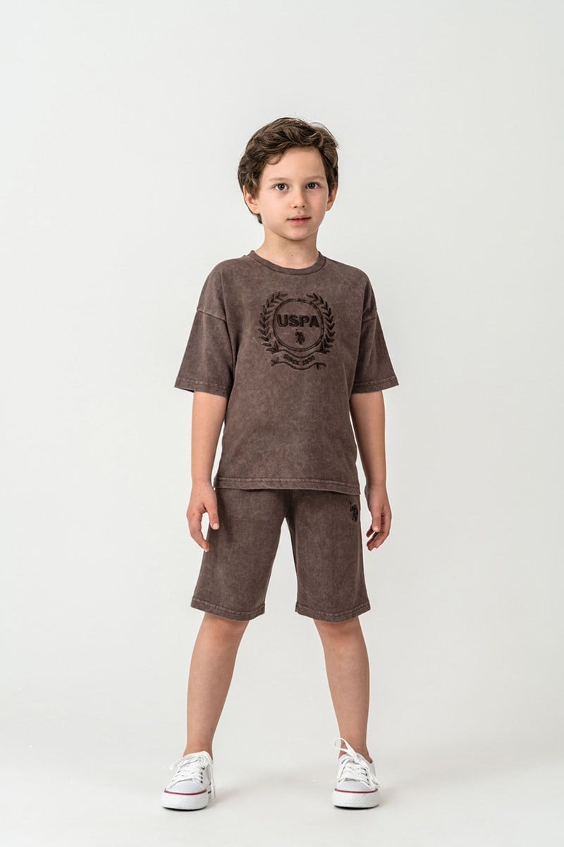 U.S. Polo Assn Erkek Çocuk Bermuda 2'li Takım Çikolata