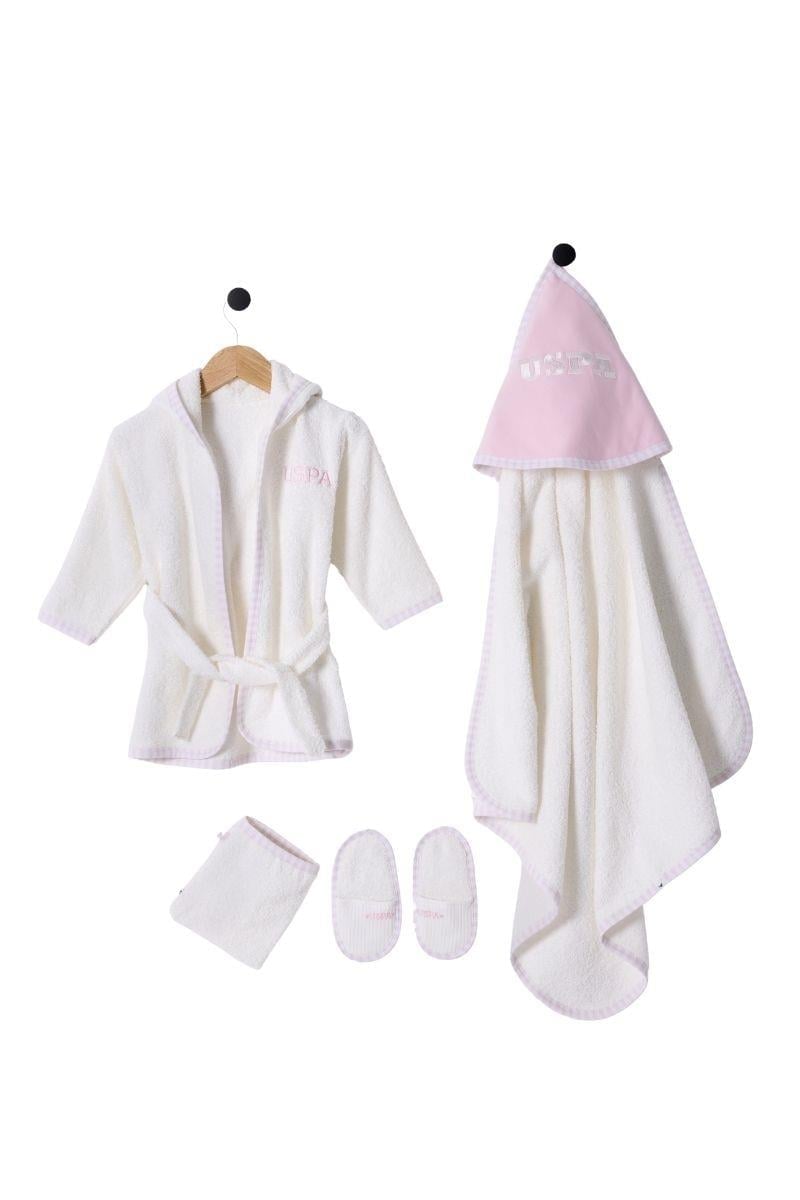 U.S. Polo Assn Kız Bebek Bornoz Set Ekru