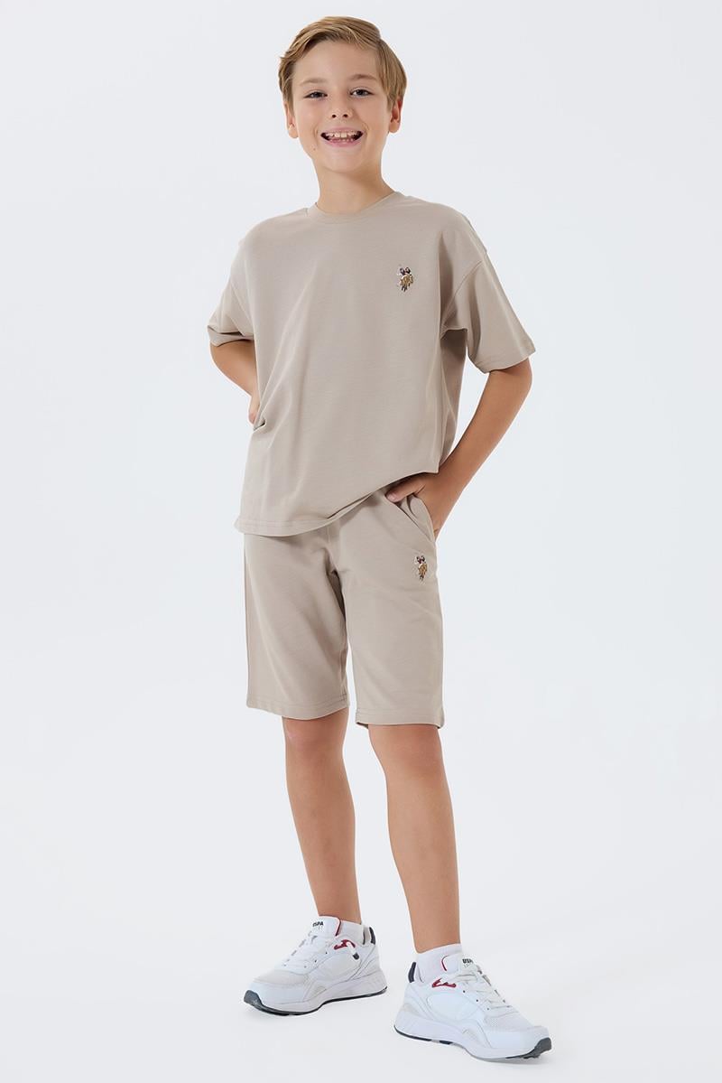 U.S. Polo Assn Erkek Çocuk  2 li Bermuda T-şhirt Takım Kum