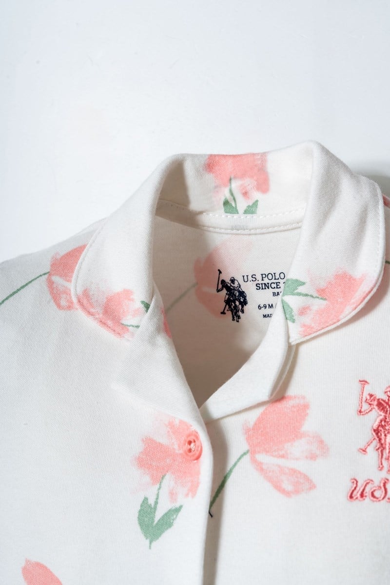 U.S. Polo Assn Kız Bebek Gömlek Pijama Beyaz-Pudra