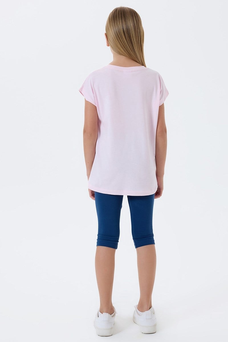 U.S. Polo Assn Kız Çocuk  Kapri Taytlı 2'li Takım Pembe