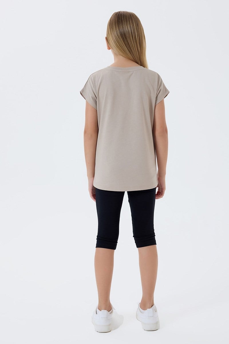 U.S. Polo Assn Kız Çocuk  Kapri Taytlı 2'li Takım Kum