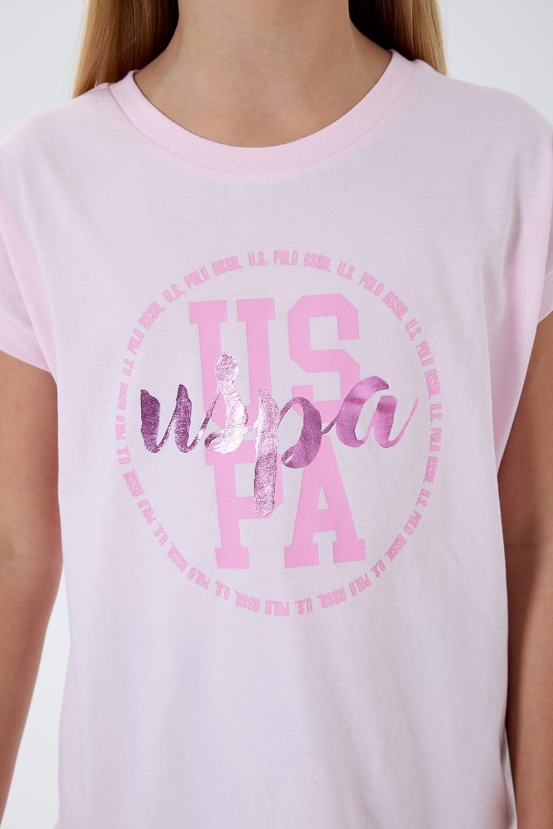 U.S. Polo Assn Kız Çocuk  Kapri Taytlı 2'li Takım Pembe