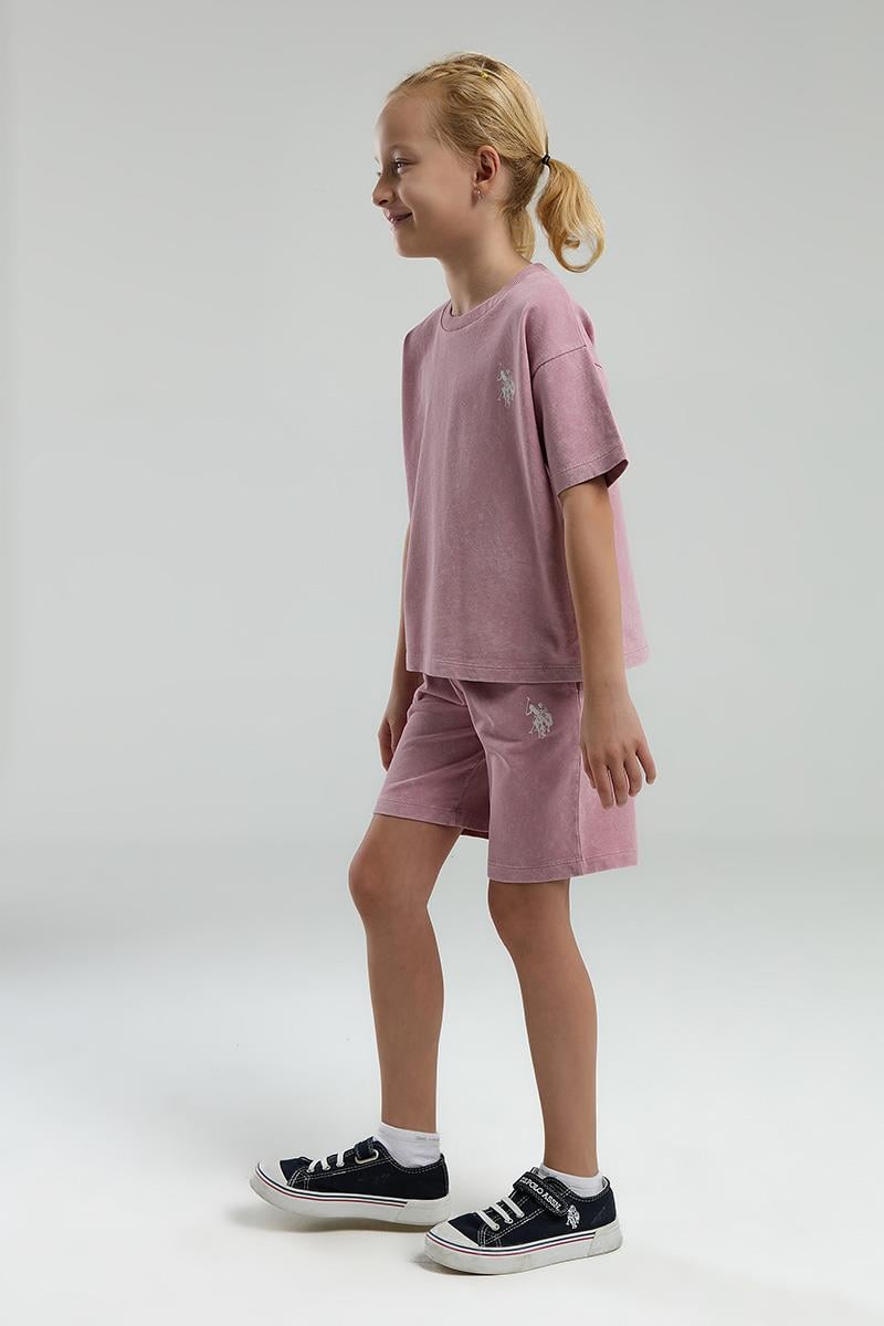 U.S. Polo Assn Kız Çocuk  2 li Bermuda T-şhirt Takım Gül Kurusu