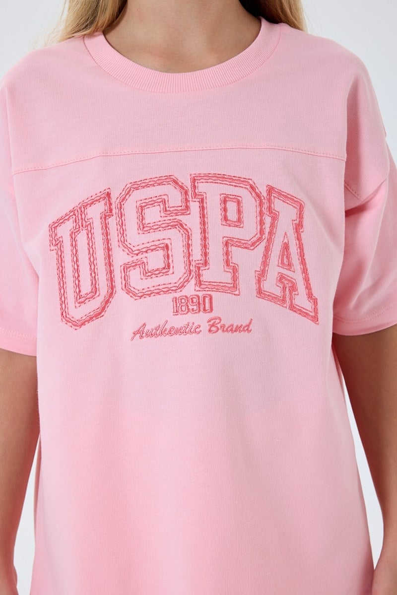 U.S. Polo Assn Kız Çocuk  2 li Şort T-shirt Takım Somon