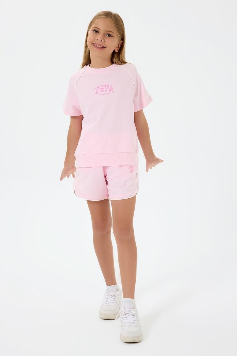 U.S. Polo Assn Kız Çocuk  2 li Şort T-şhirt Takım Pembe