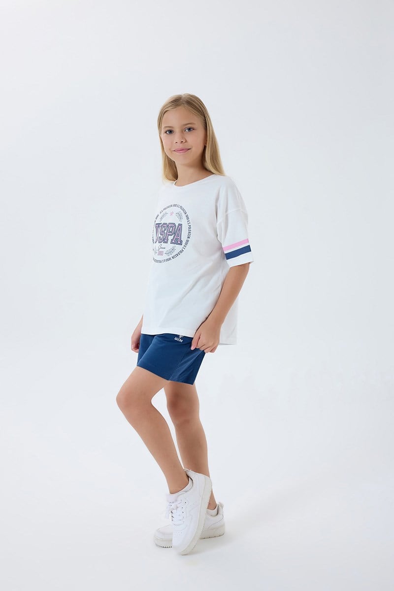 U.S. Polo Assn Kız Çocuk Şortlu  2'li Takım Beyaz