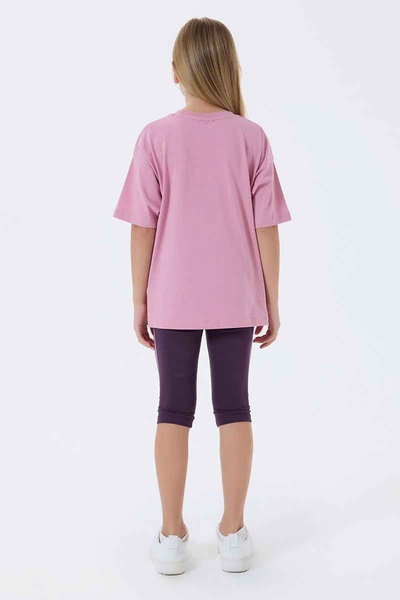 U.S. Polo Assn Kız Çocuk  Kapri Taytlı 2'li Takım Gül Kurusu