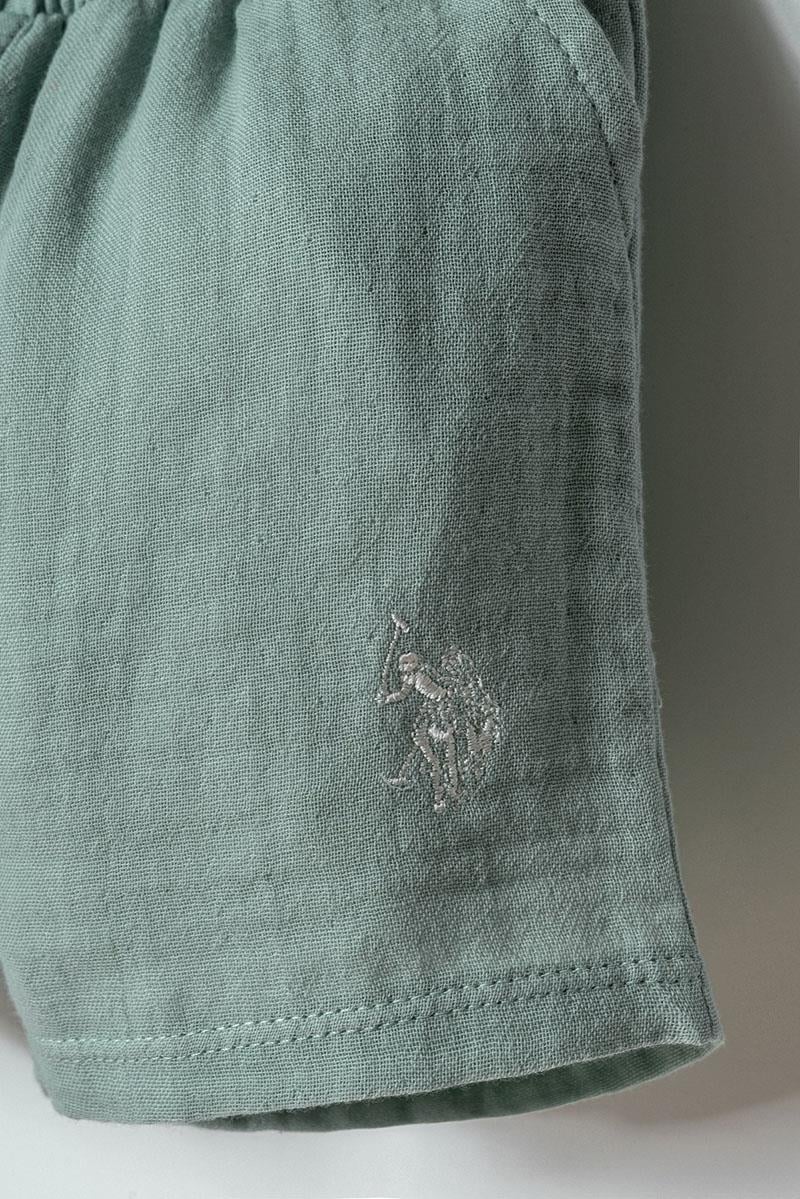 U.S. Polo Assn Erkek Bebek  2 li Şort Gömlek Takım Mint