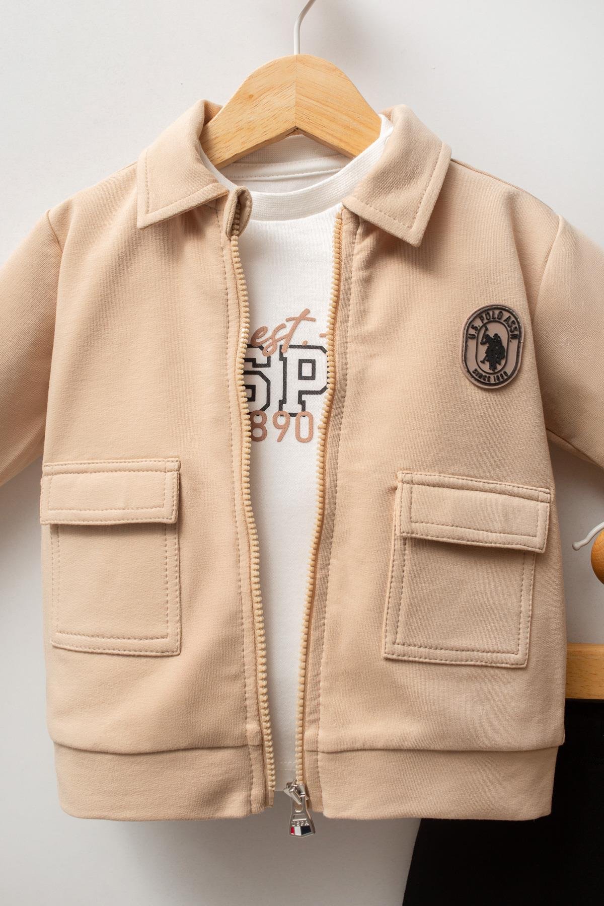 U.S. Polo Assn Erkek Bebek 3'lü Takım Bej
