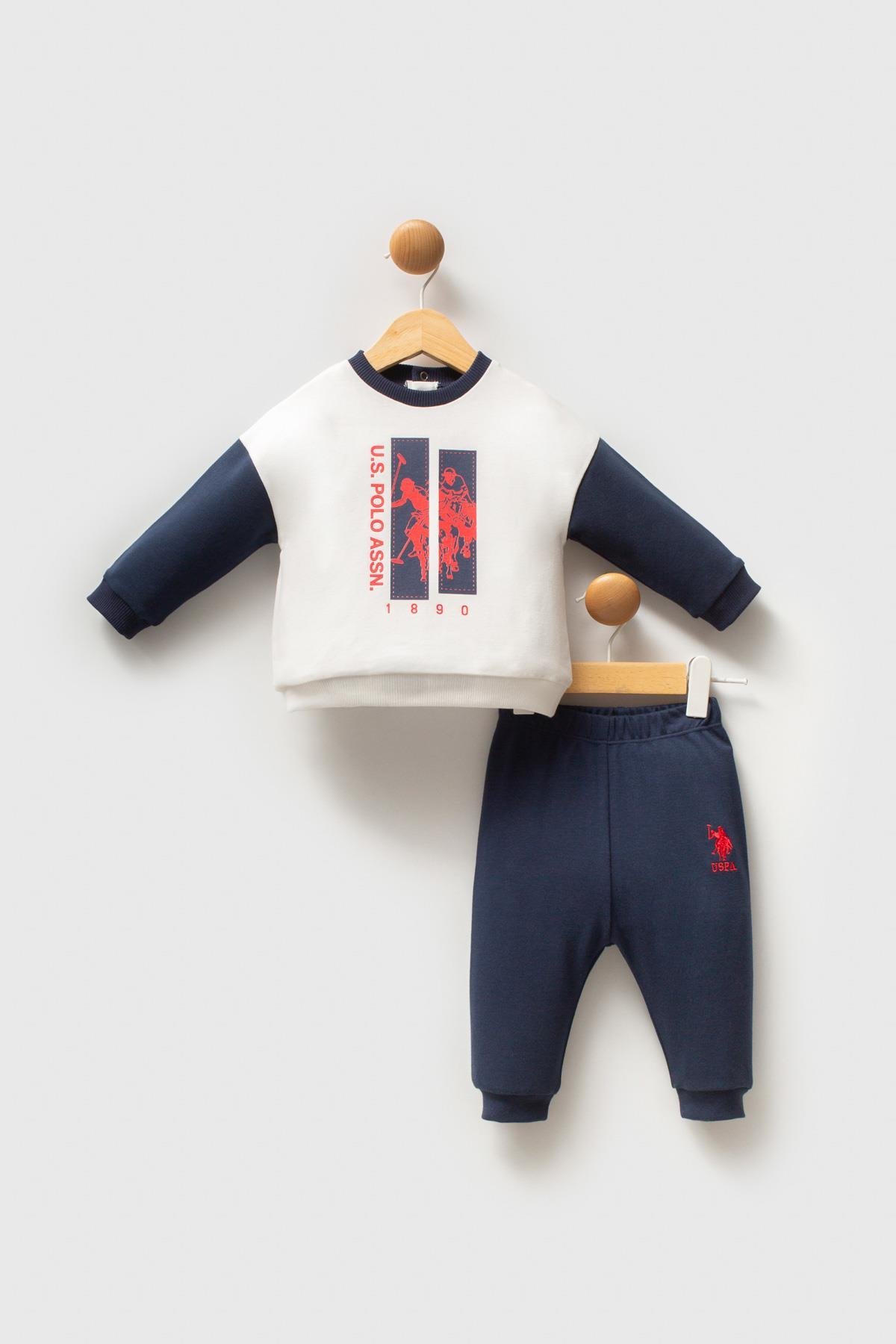U.S. Polo Assn Erkek Bebek 2 li Takım Beyaz Lacivert