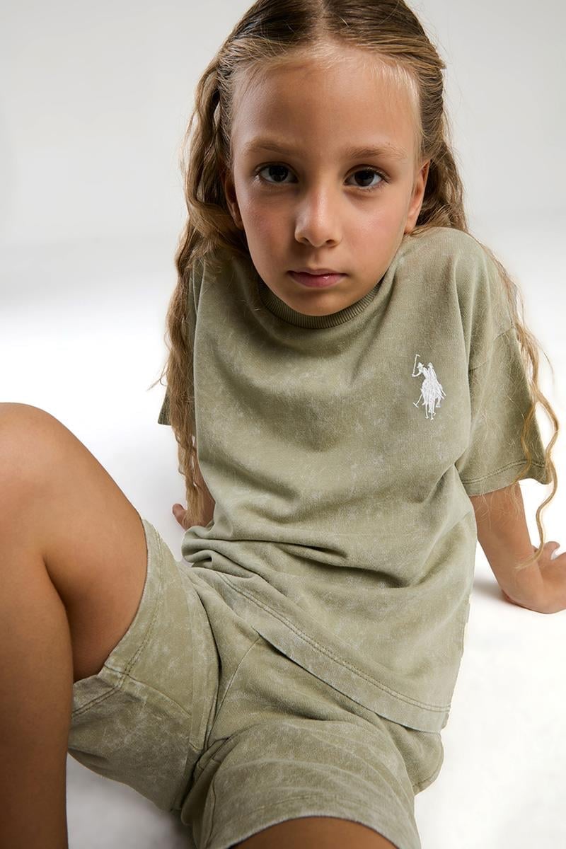 U.S. Polo Assn Kız Çocuk  2 li Bermuda T-şhirt Takım Çay Yeşili