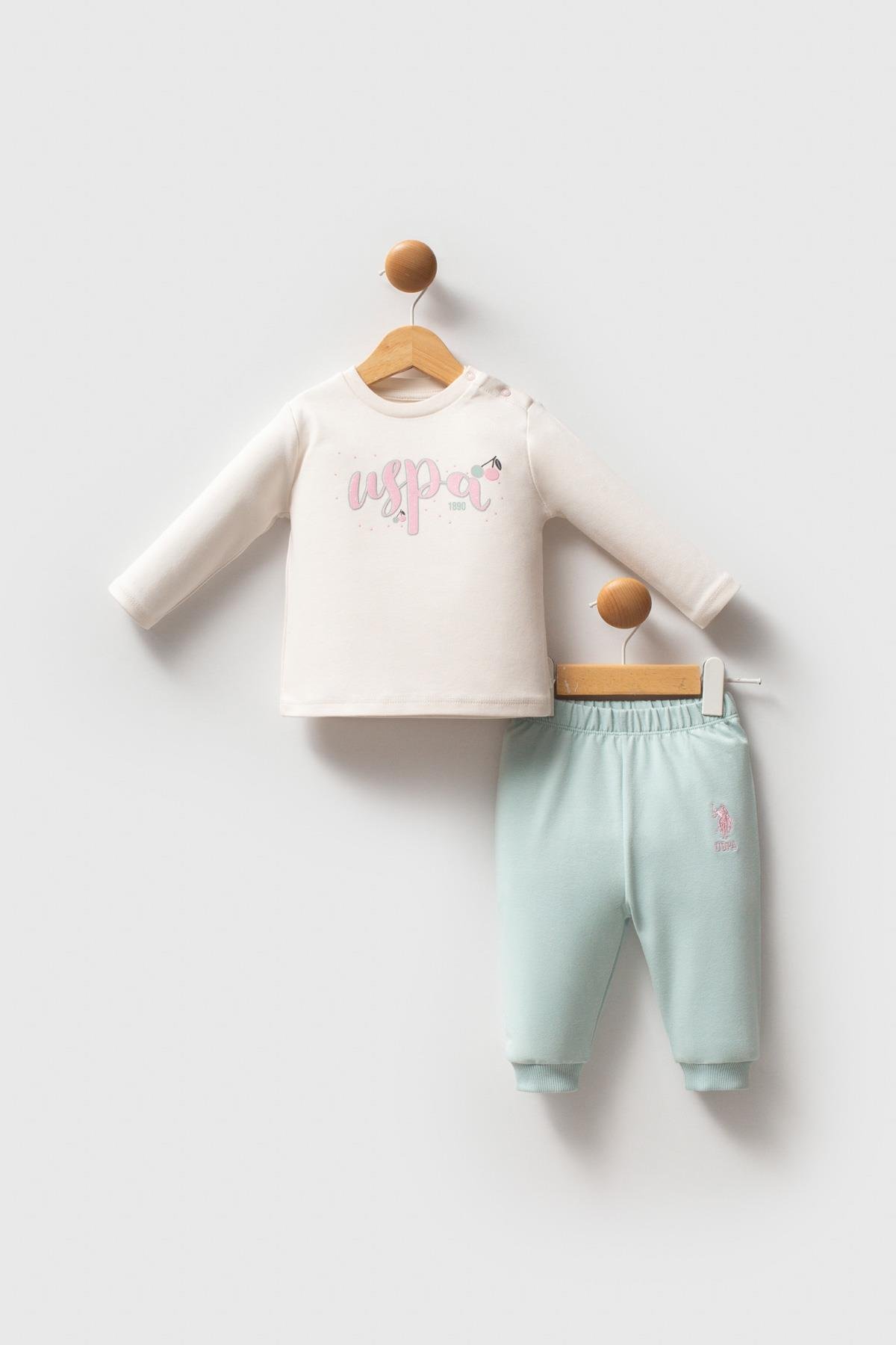 U.S. Polo Assn Kız Bebek 3'lü Takım Ekru