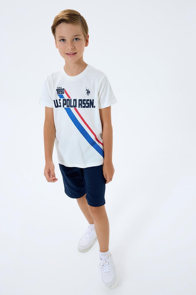 U.S. Polo Assn Erkek Çocuk  2 li Bermuda T-şhirt Takım Beyaz