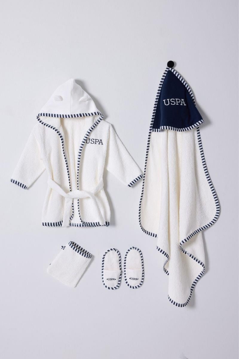 U.S. Polo Assn Erkek Bebek Bornoz Set Ekru