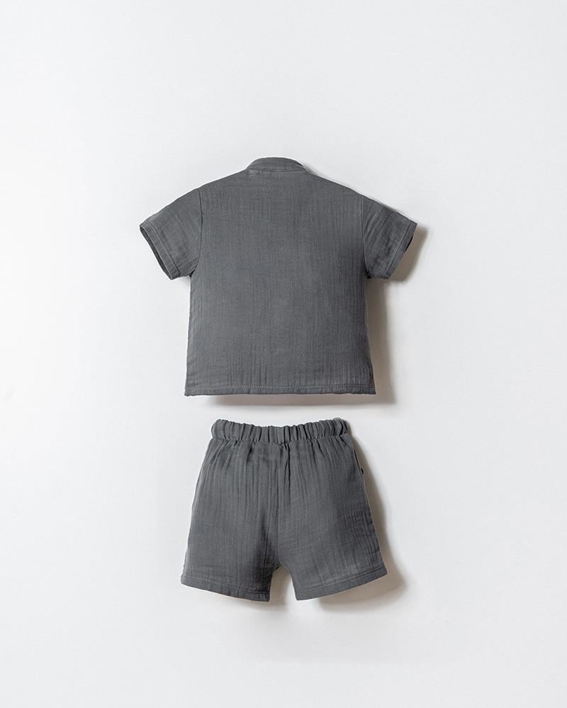 U.S. Polo Assn Erkek Bebek  2 li Şort Gömlek Takım Koyu Gri