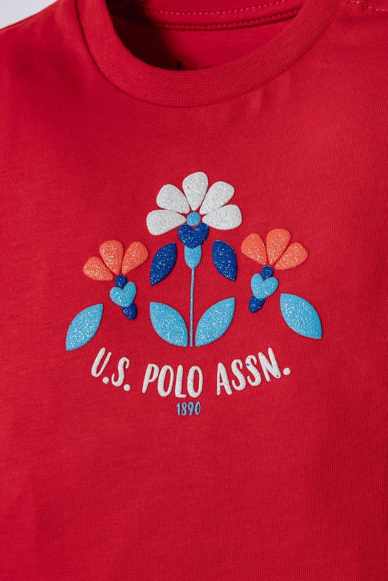 U.S. Polo Assn Kız Bebek  2 li Şort T-şhirt Takım Nar Çiçeği