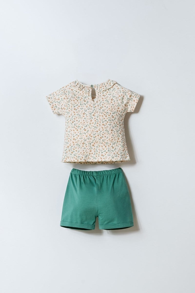 U.S. Polo Assn Kız Bebek 2 li Şort T-şhirt Takım Ekru-Yeşil